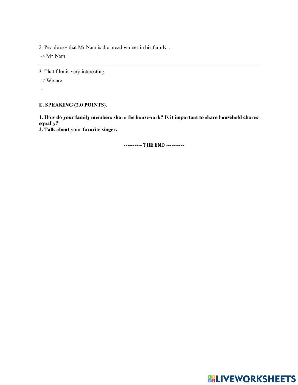 Đề kiểm tra Tiếng Anh 10