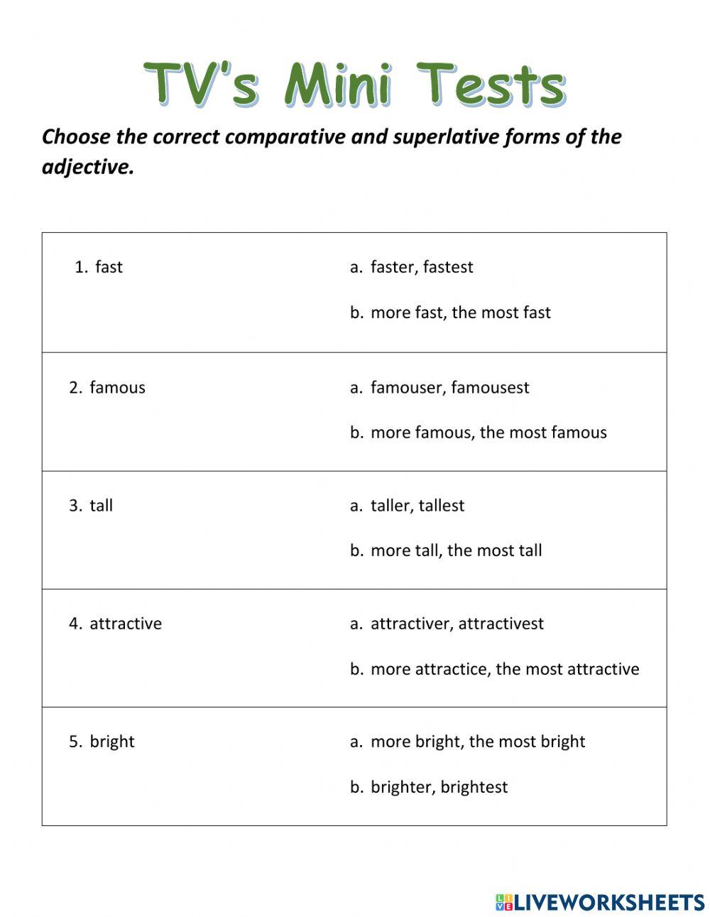 more and most adjectives worksheet