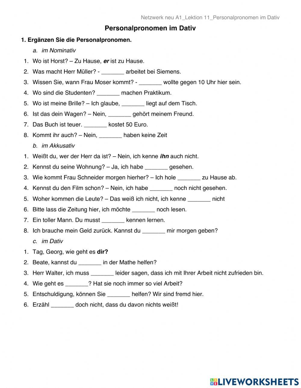 Personalpronomen im Dativ