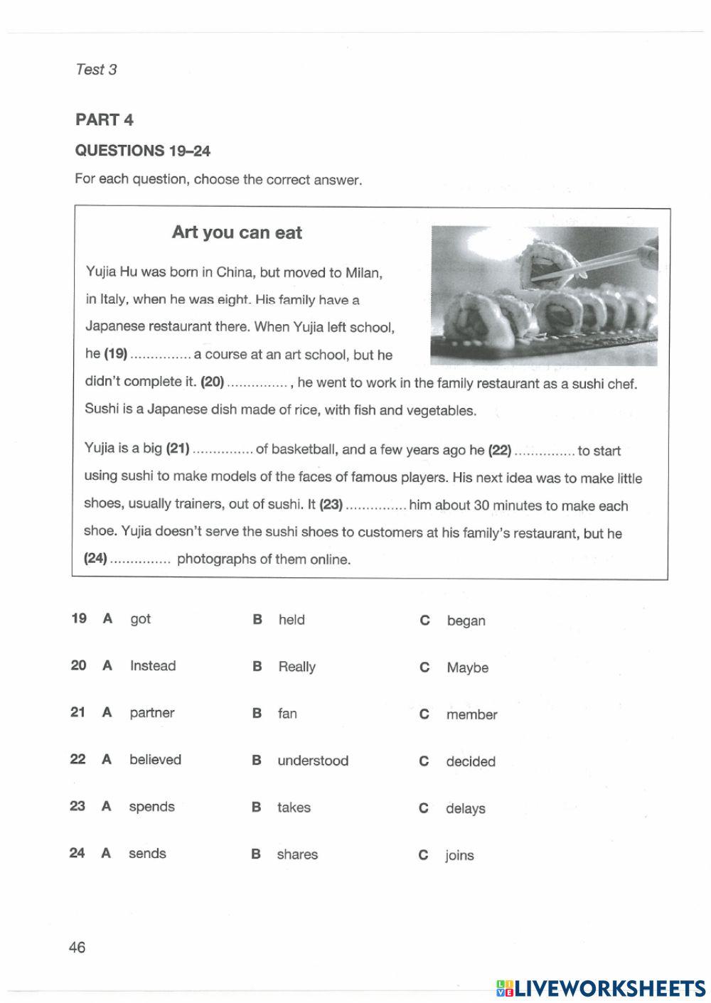 Key for schools 1 a2 reading test 3 2654974