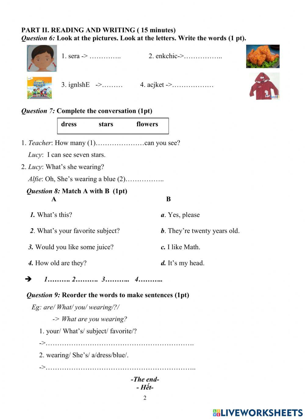 Đề thi tiếng anh lớp 4