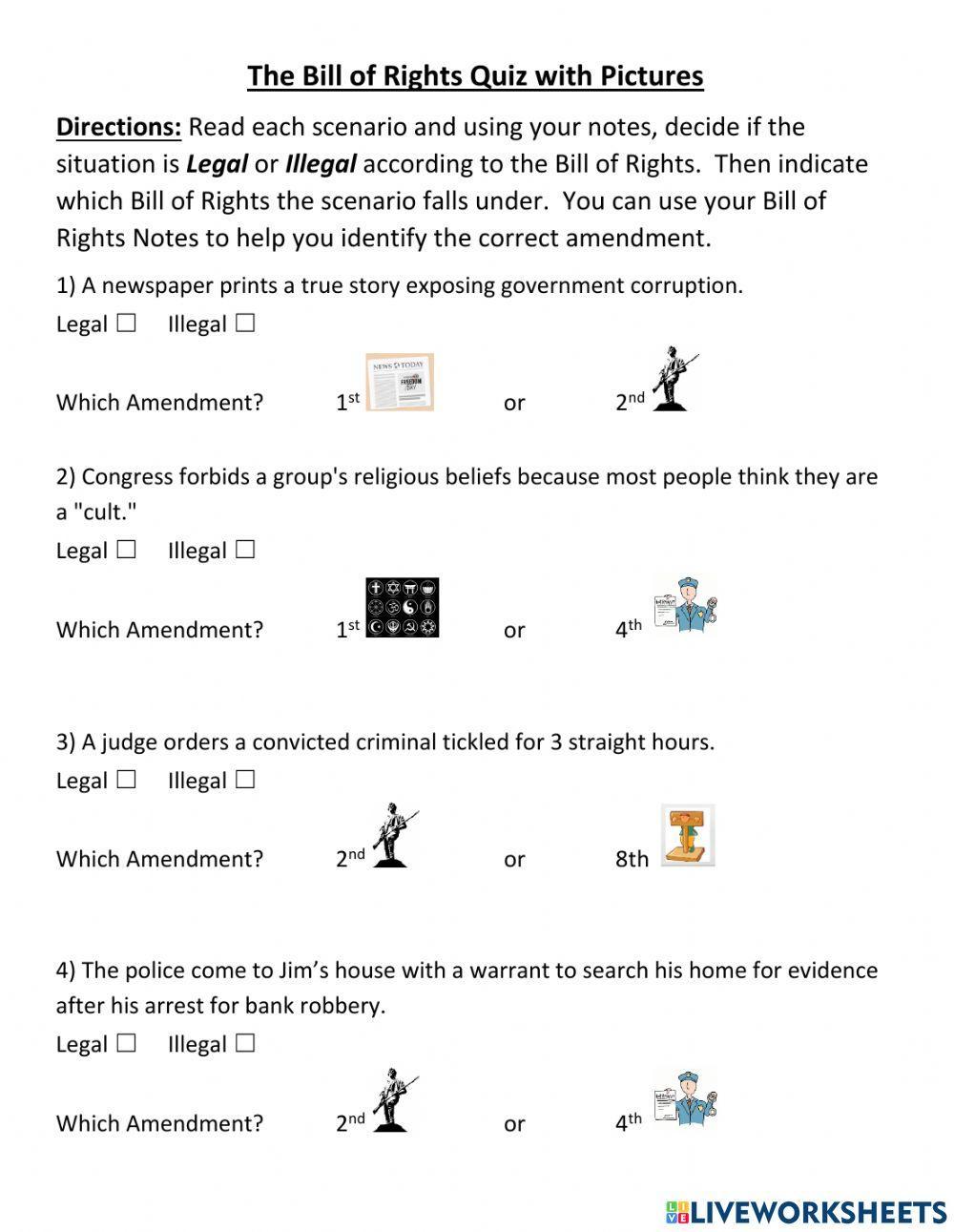 The Bill of Rights Quiz with Pictures