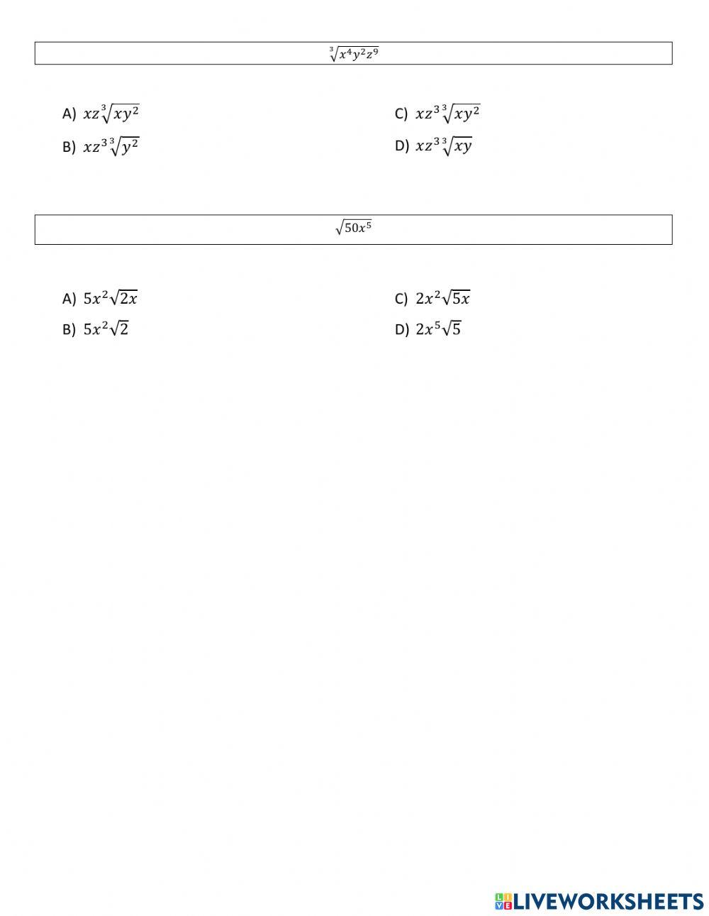 Repaso Fracciones algebraicas y radicales