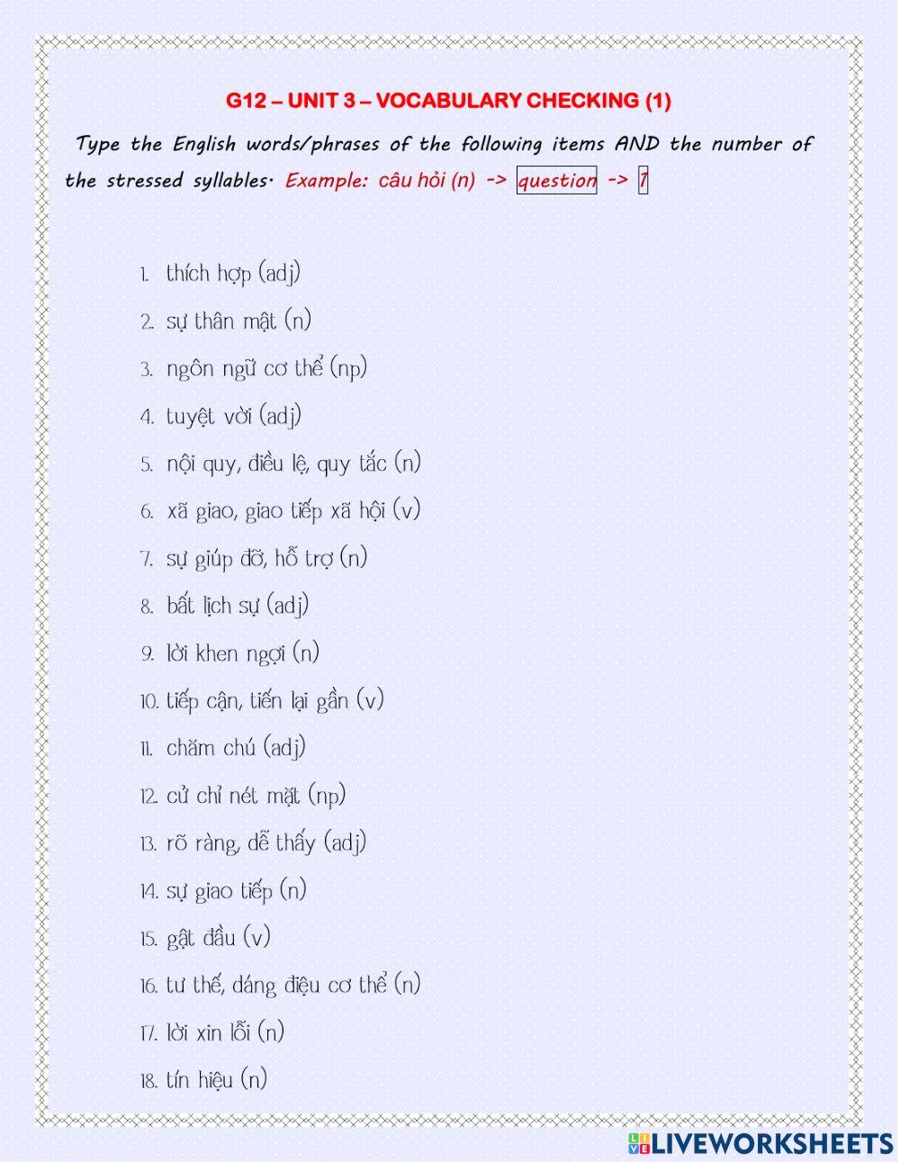 G12 - unit 3 - vocabulary checking