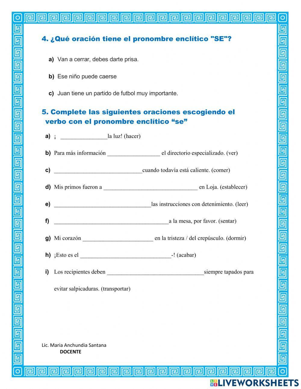 Uso del pronombbre enclitico-se-