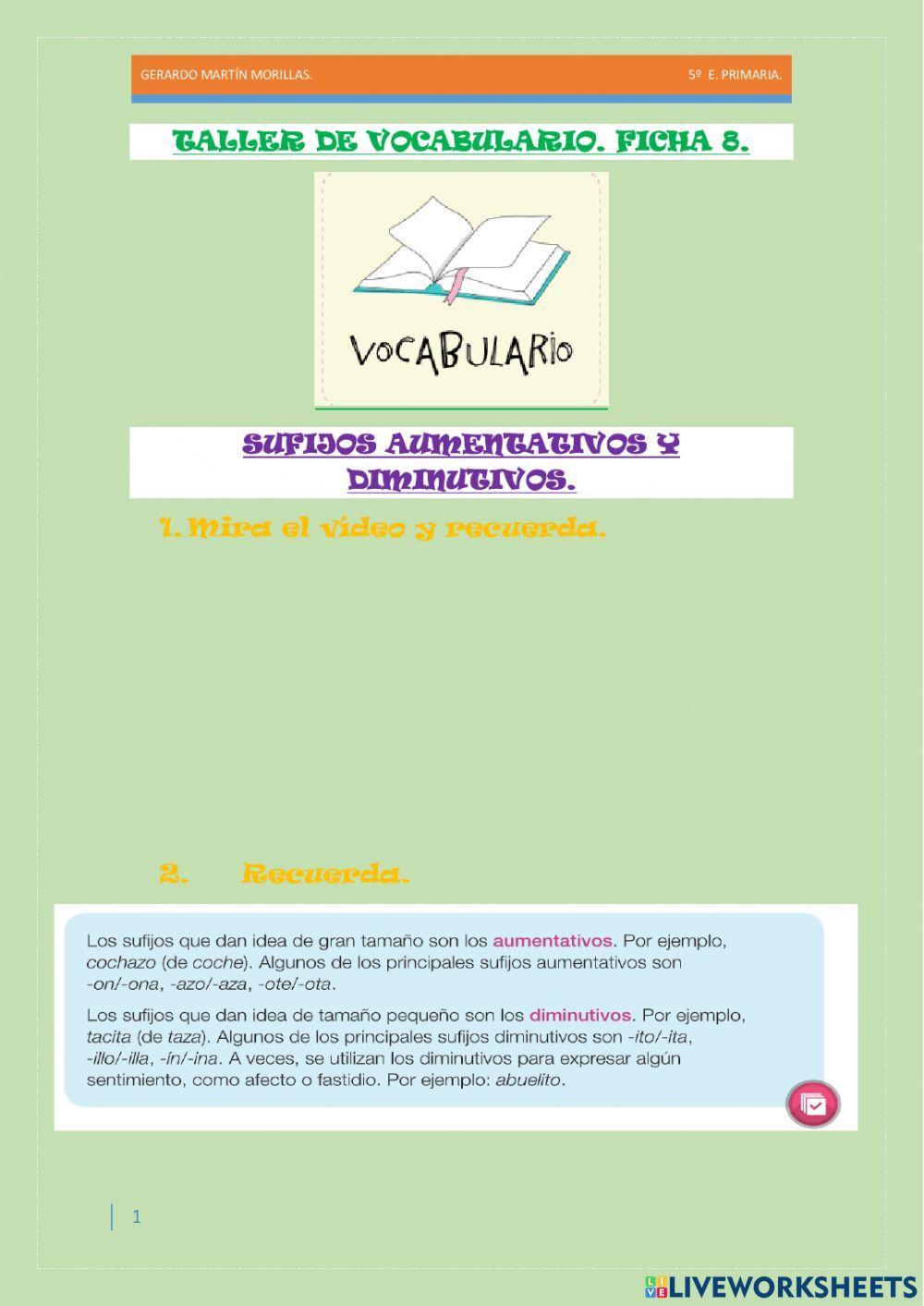 Taller de vocabulario. Ficha 8.