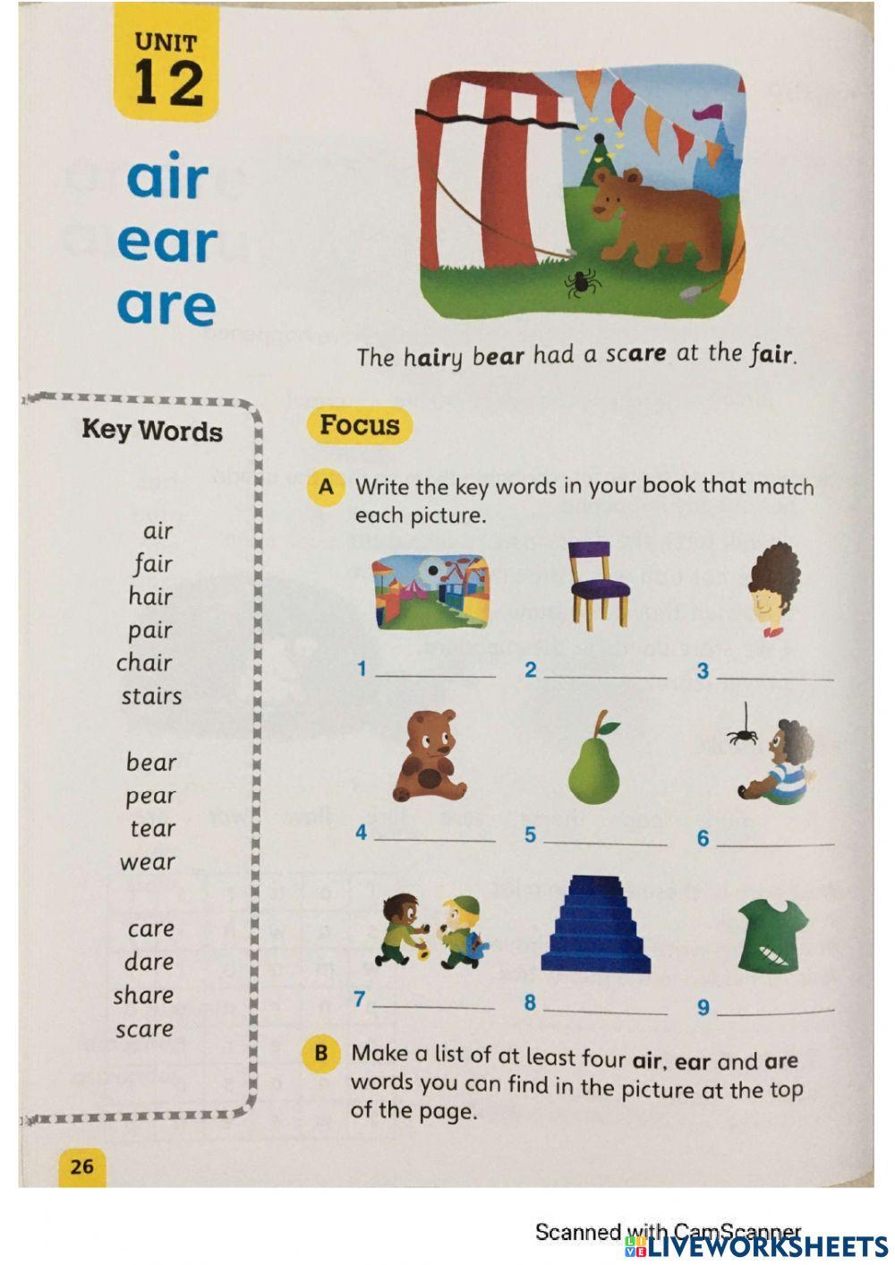 Spelling - air-ear-are worksheet | Live Worksheets