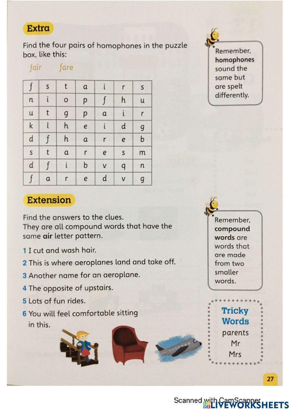 Spelling - air-ear-are worksheet | Live Worksheets