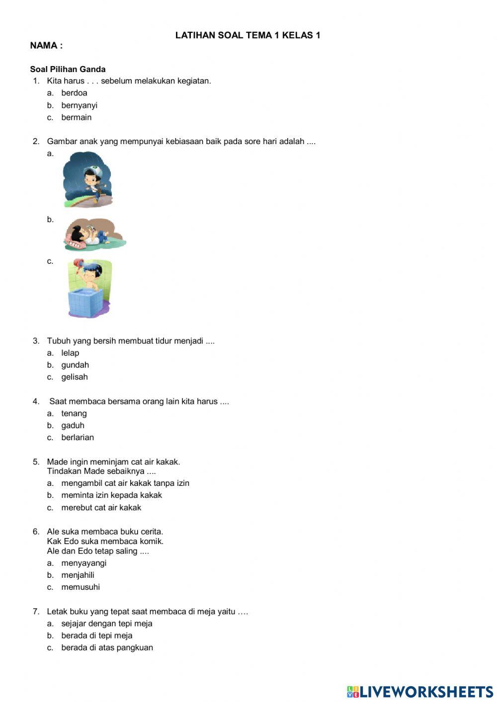 Latihan Tema 1 Kelas 1