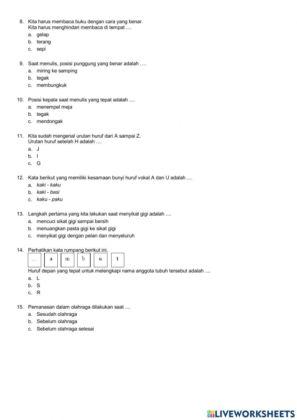Latihan Tema 1 Kelas 1