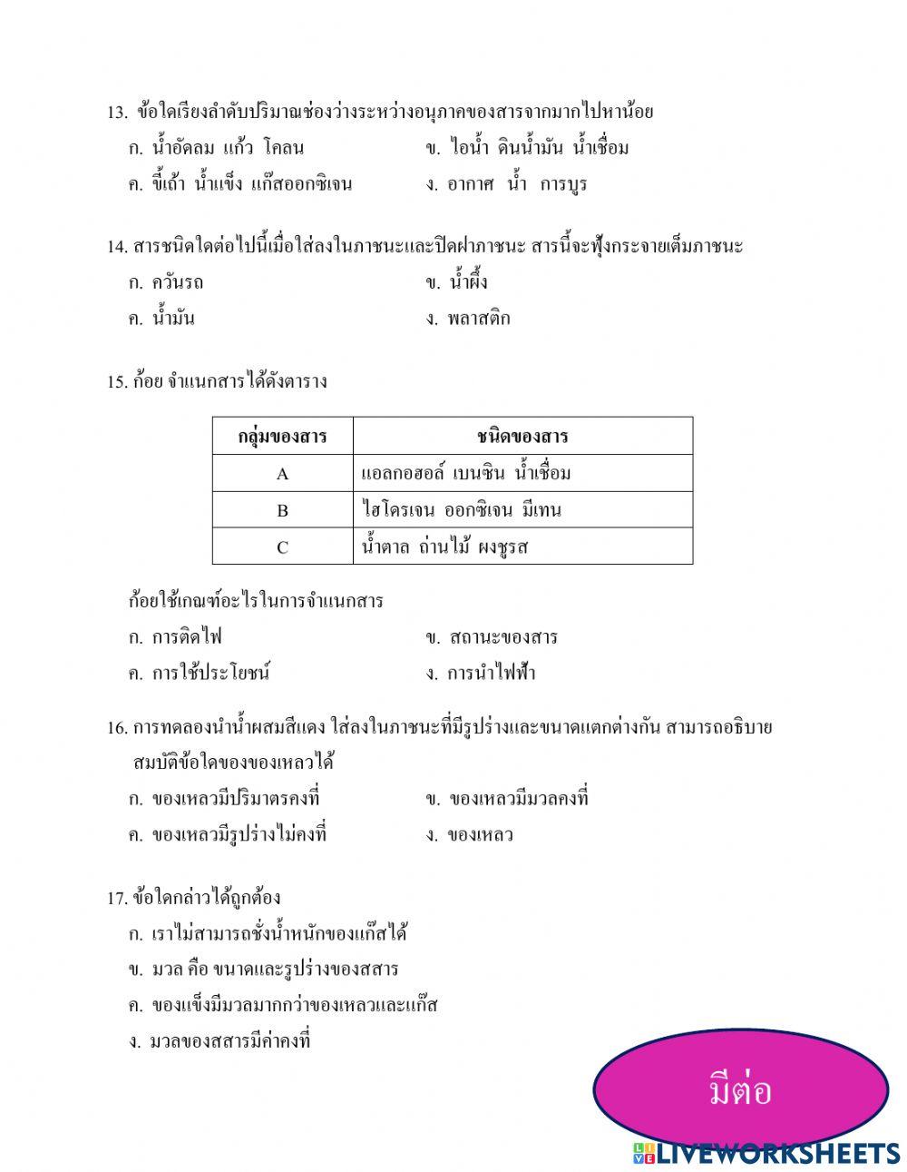 ข้อสอบวิทยาศาสตร์ ป.4