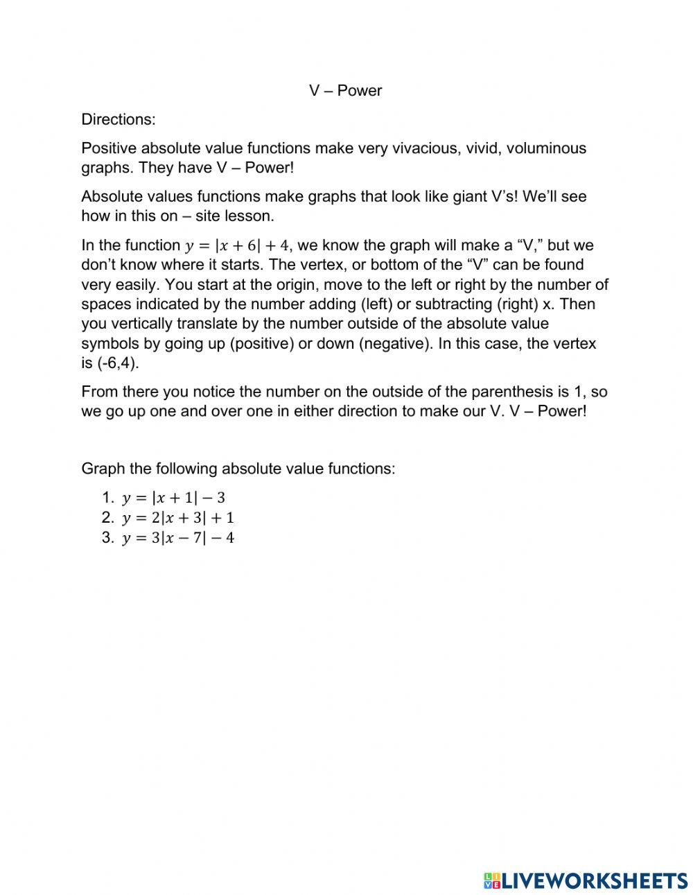 V Power worksheet Live Worksheets