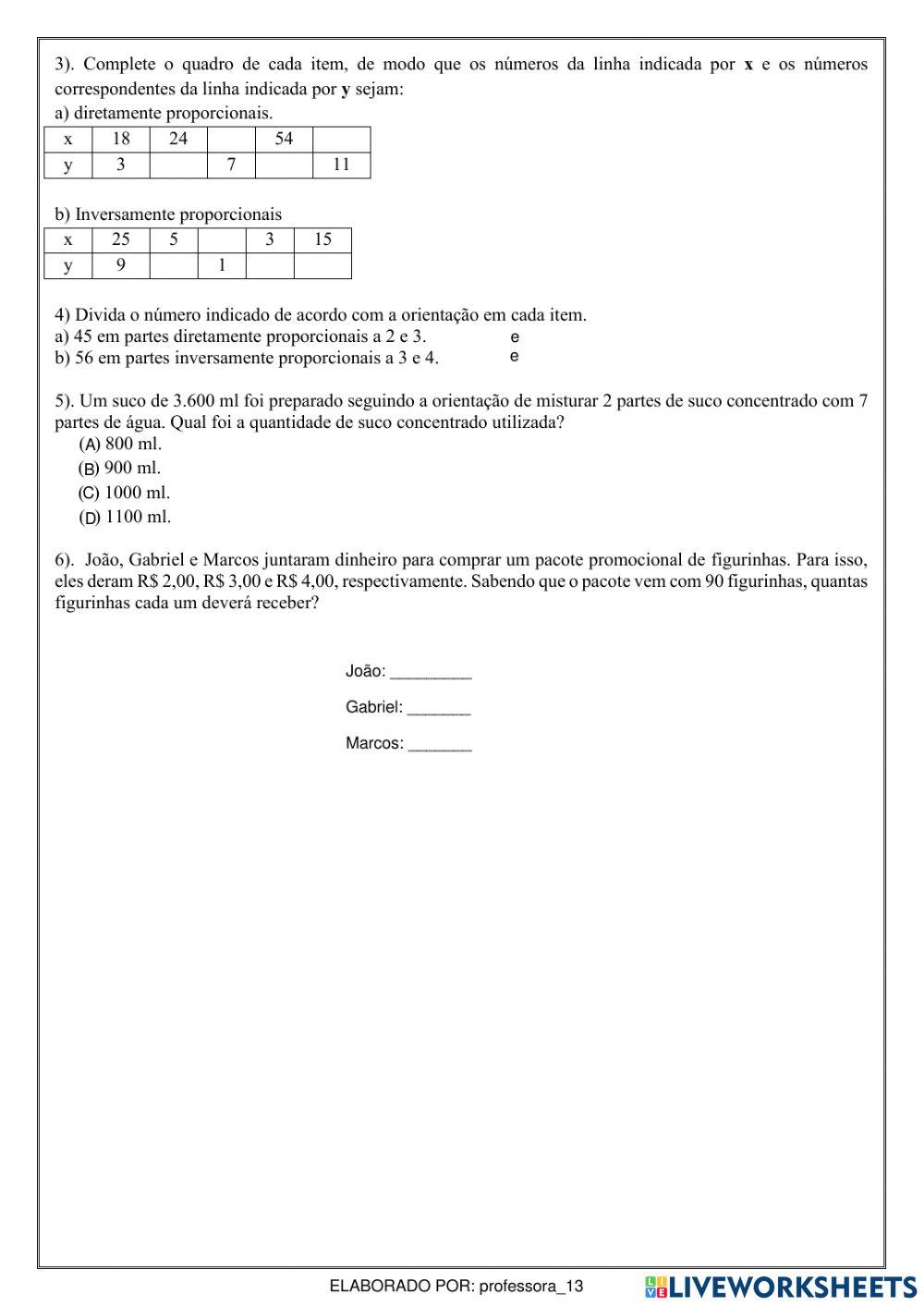 Grandezas diretamente e inversamente proporcionais - 6