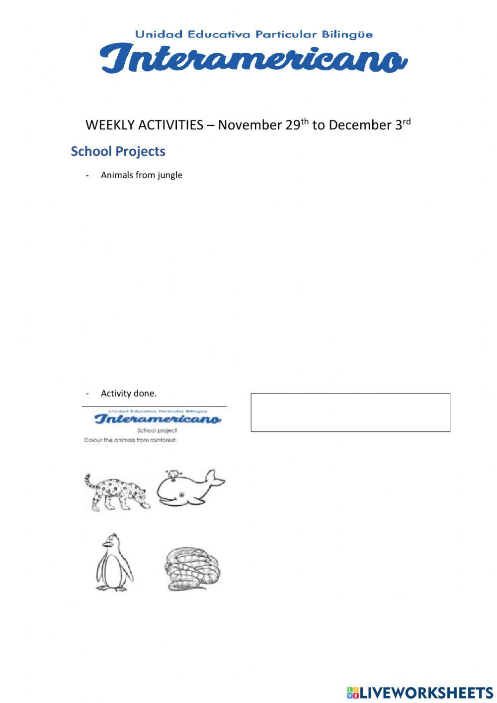 Weekly activities 30