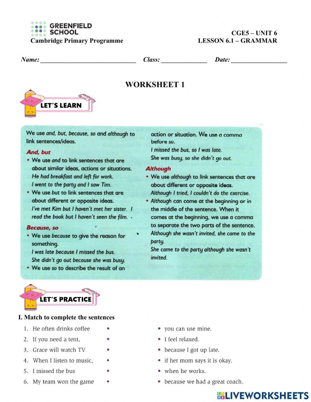 Conjunctions 2 | Live Worksheets