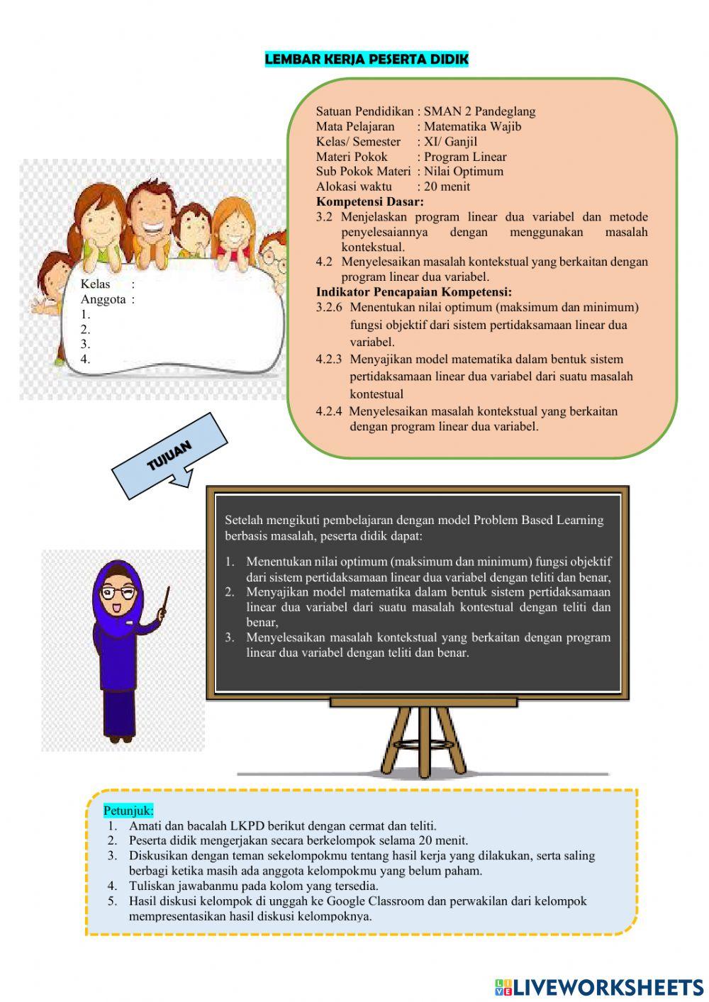 Lkpd program linear | Live Worksheets