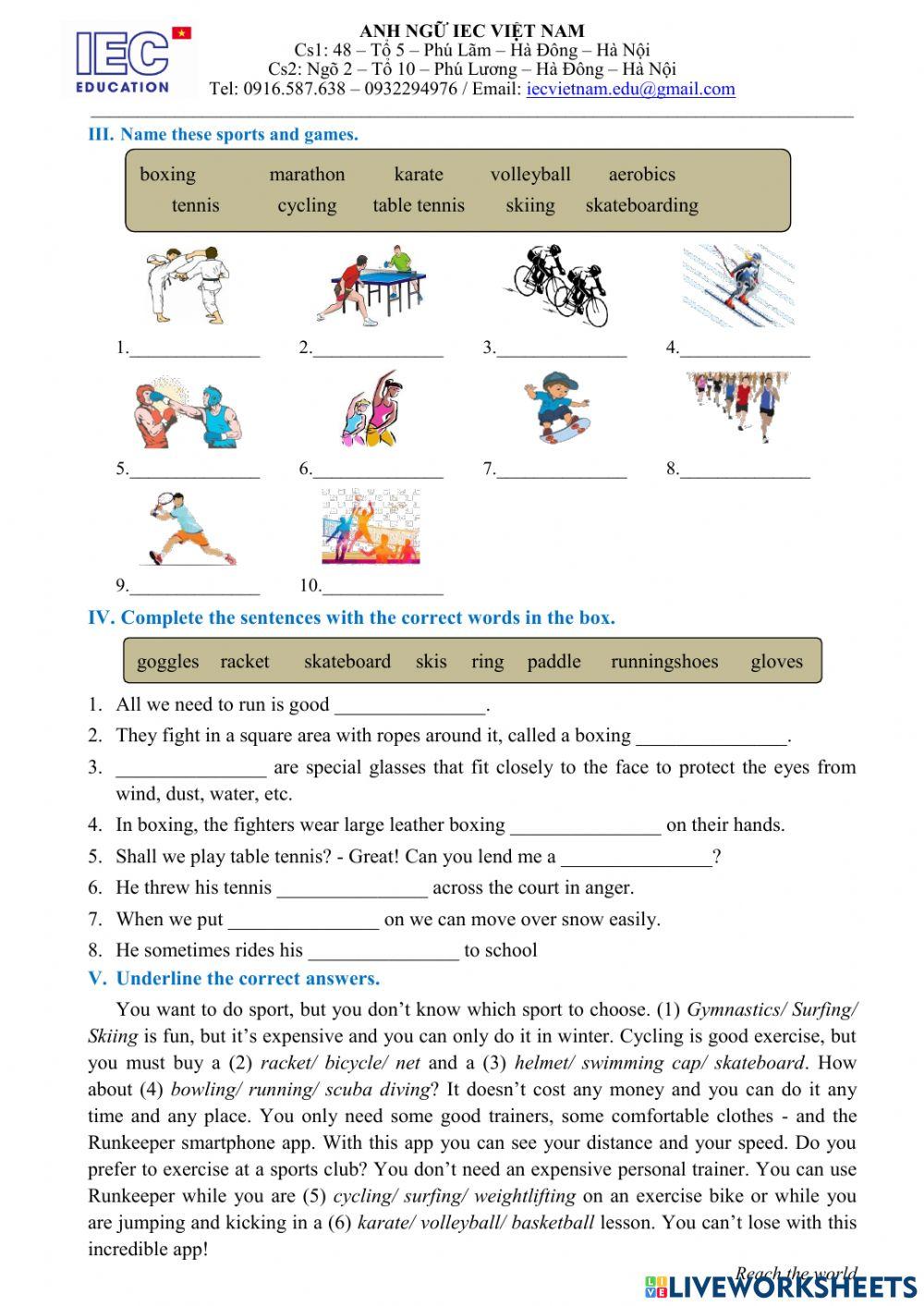 Unit 8 :Grade 6 : Sports And Games