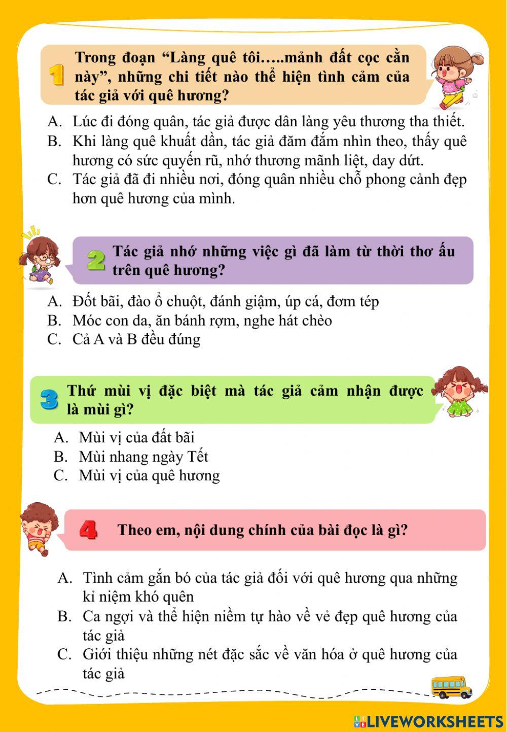 Bài ôn tập Tiếng Việt tuần 12