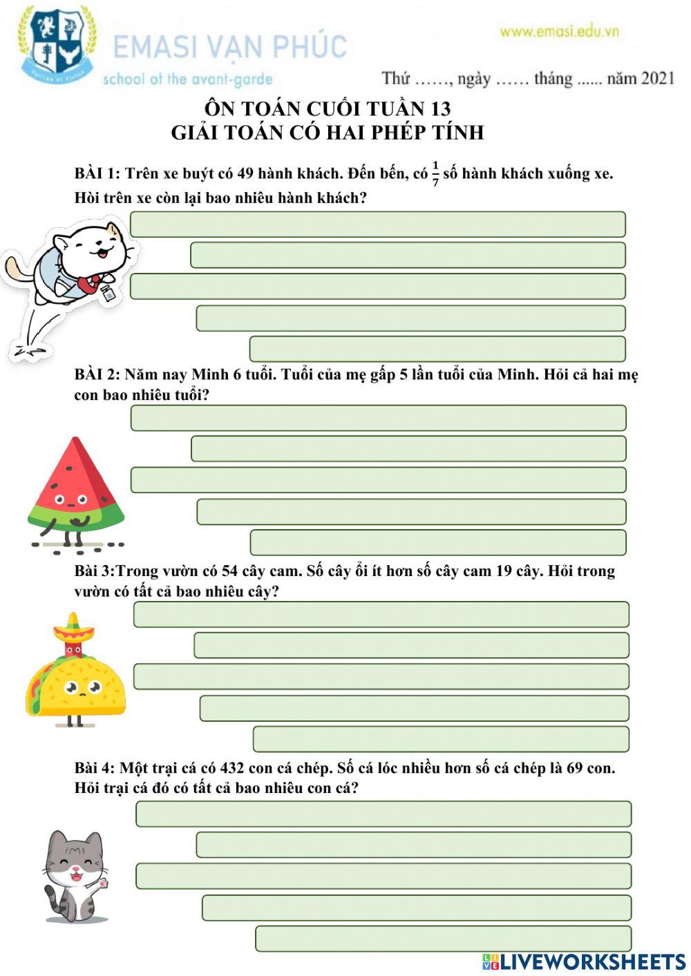 Ôn toán cuối tuần 13