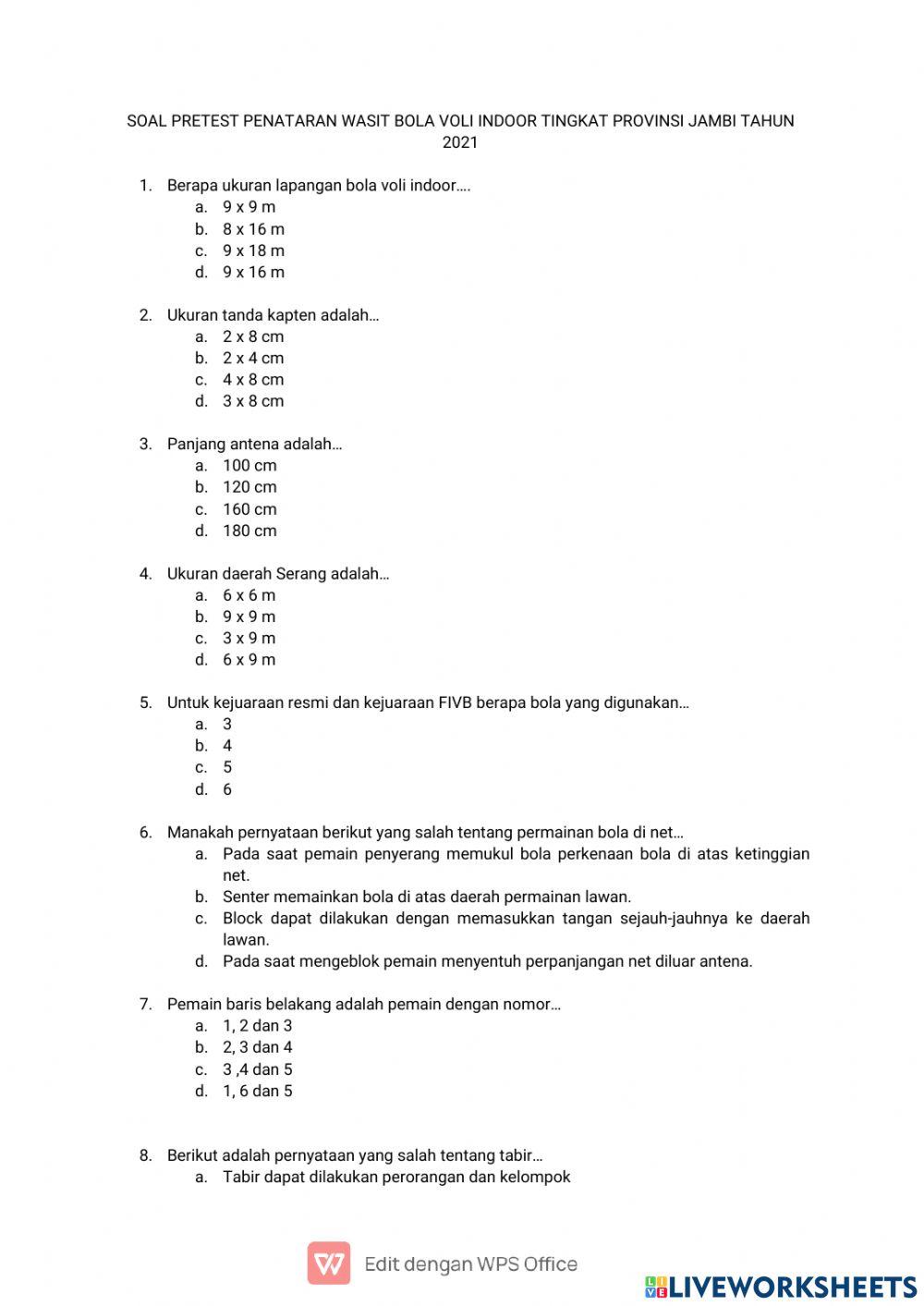 Soal pretest penataran wasit
