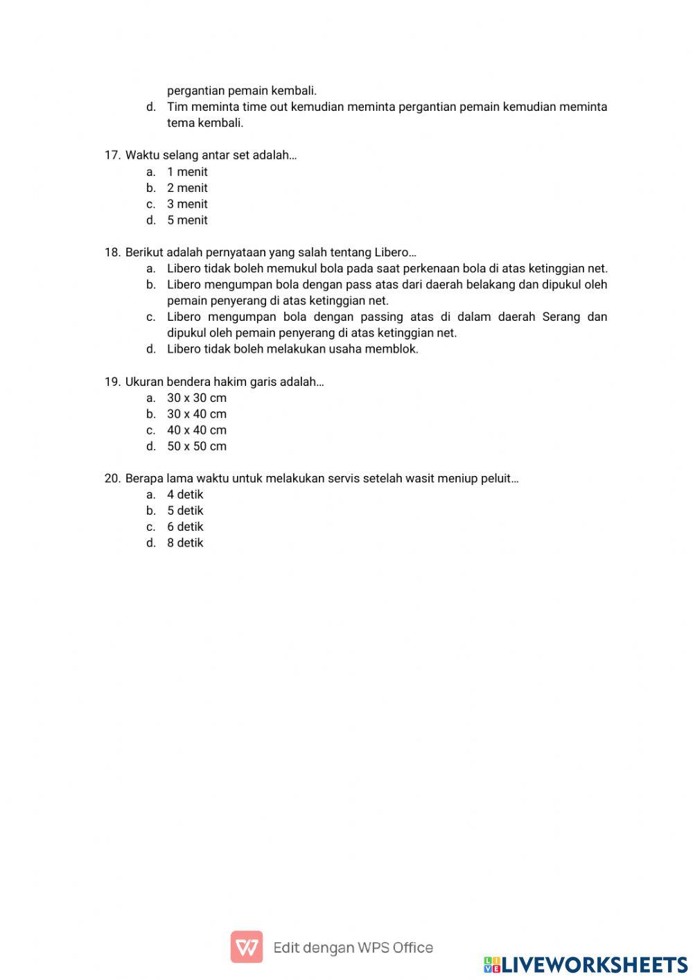 Soal pretest penataran wasit