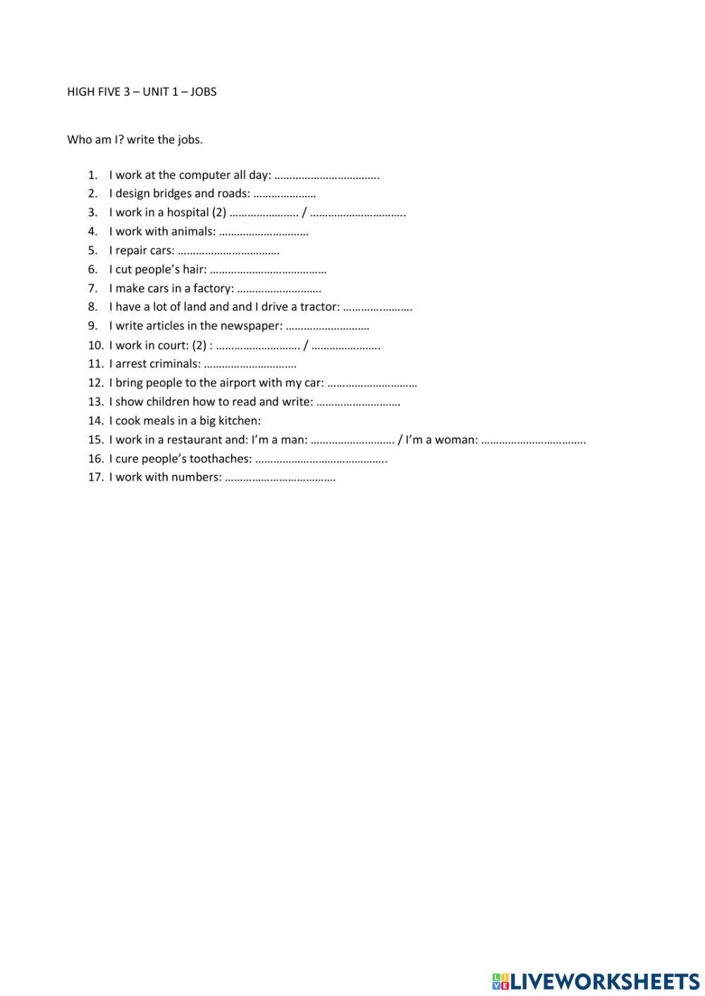 High Five 3 - Unit 1 - Jobs