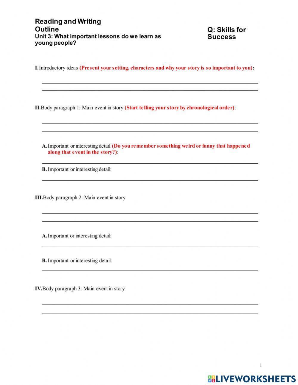 Reading and writing outline unit 4 writing a narrative essay