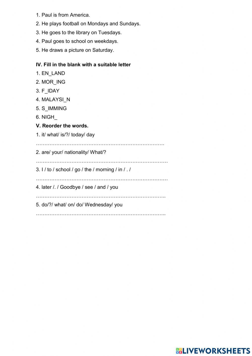 Bài tập tổng hợp unit 1, 2, 3 lớp 4