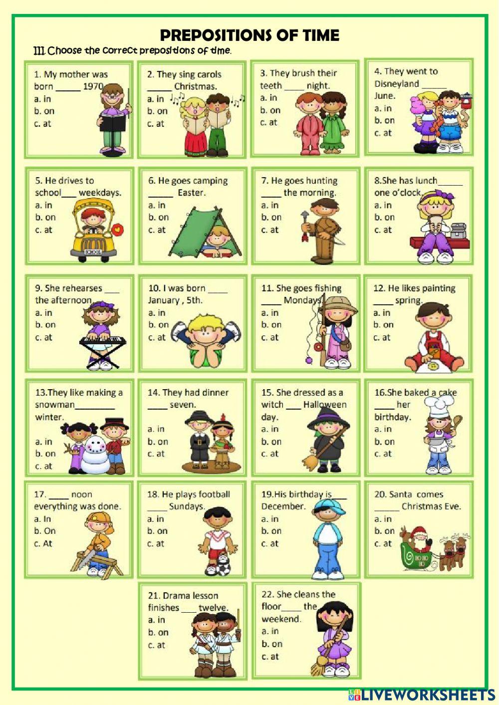 Prepositions of Time: in, on, at