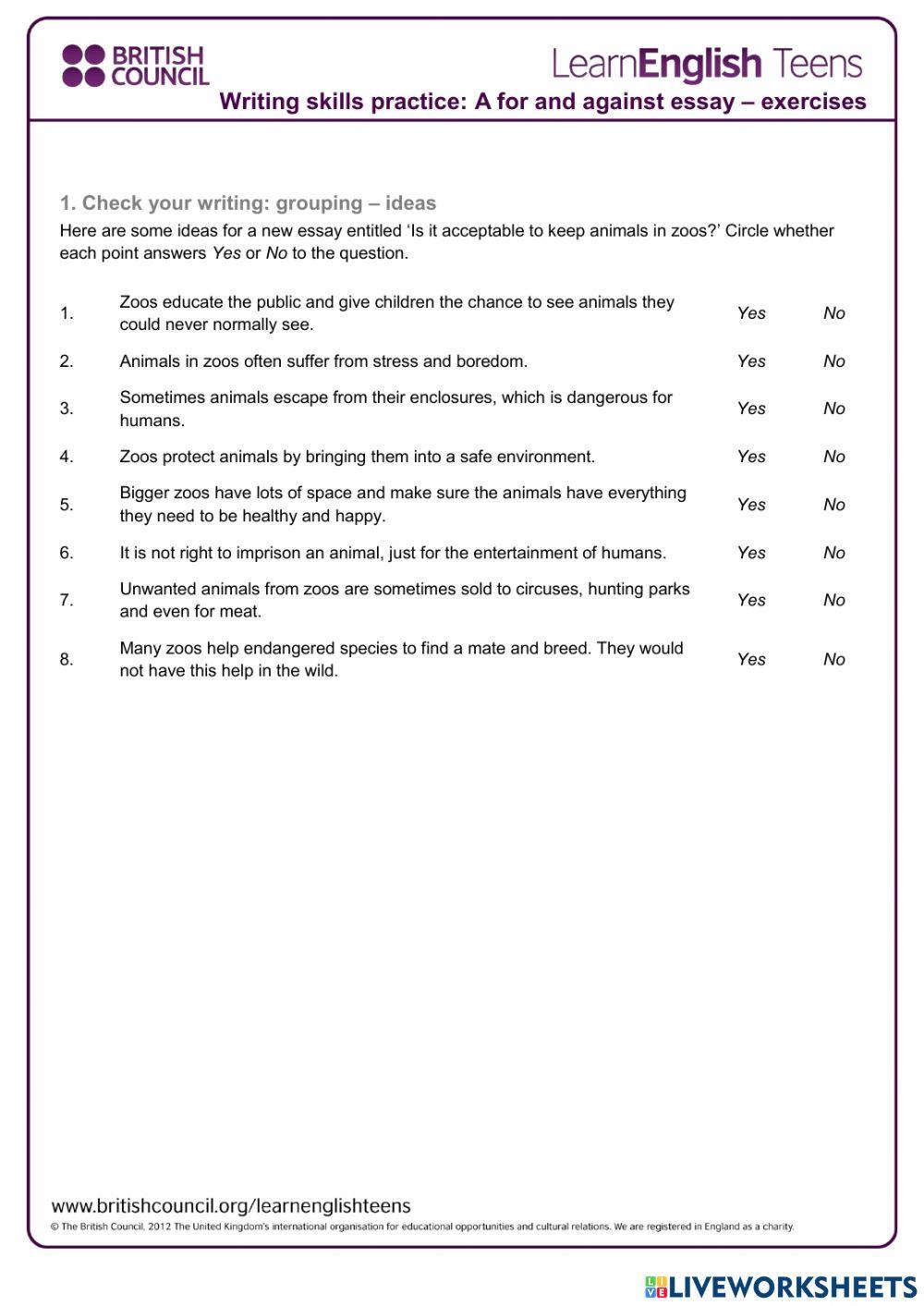For and against essay