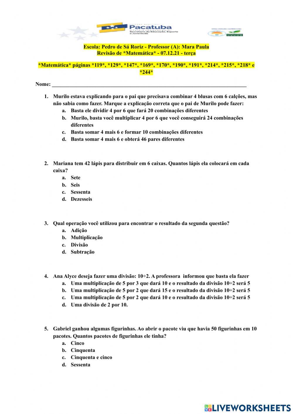 Revisão de Matemática - 07.12.21
