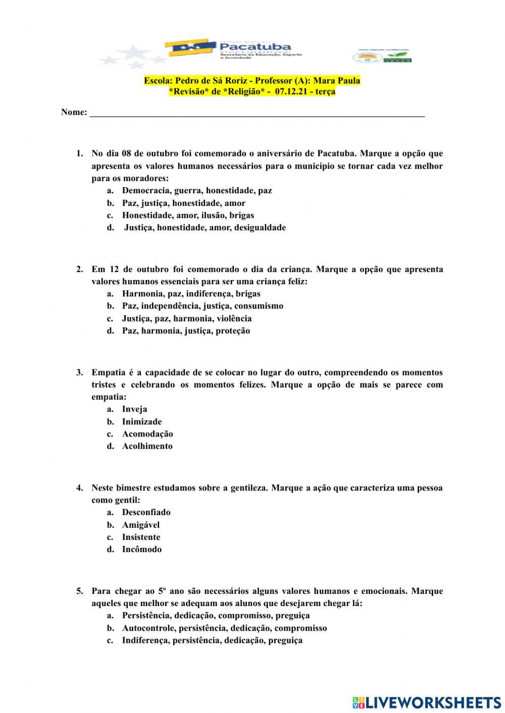 Revisão de -Religião- 07.12