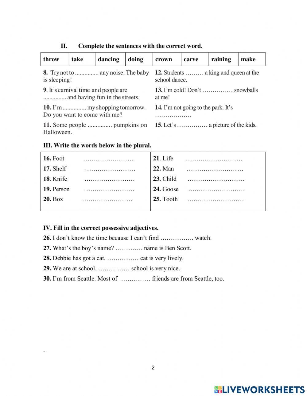 DS - Access 2 - Test 1 Grammar Vocab