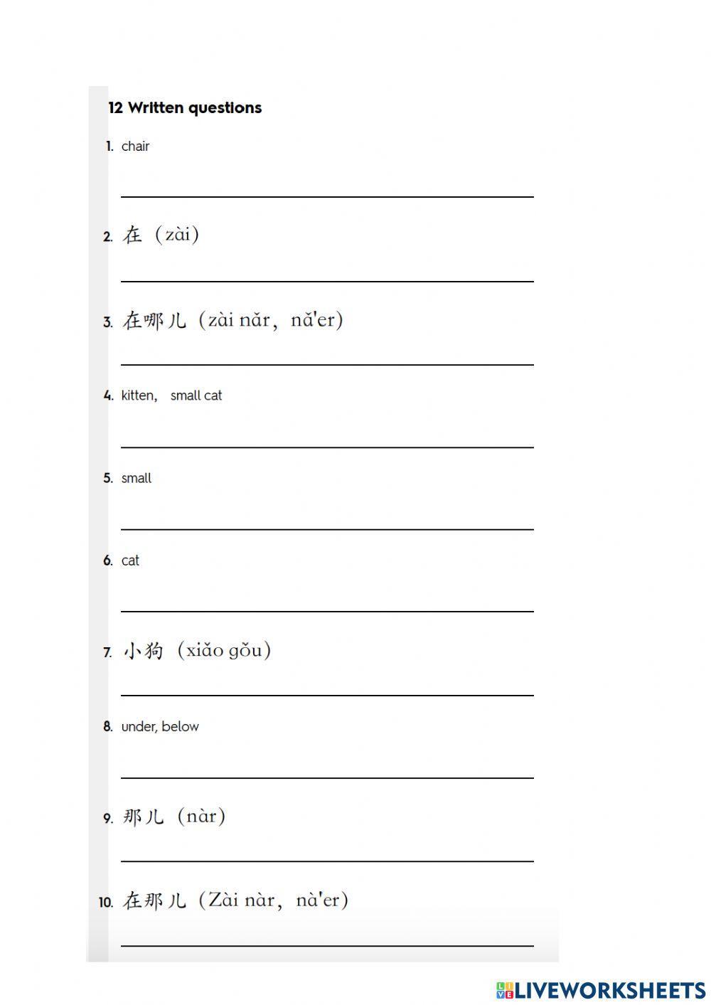 HSK 1 Lesson 9 Text 1 worksheets (e)