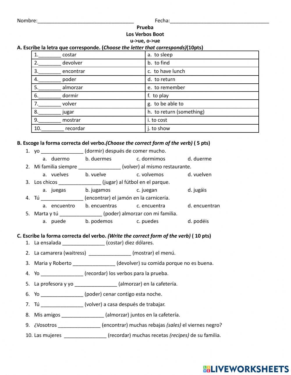 O-ue stem-changing verbs