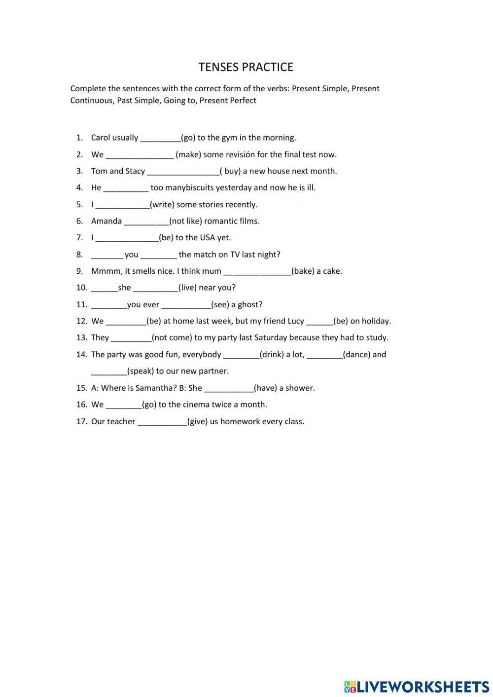 Tense Revision 1st Year