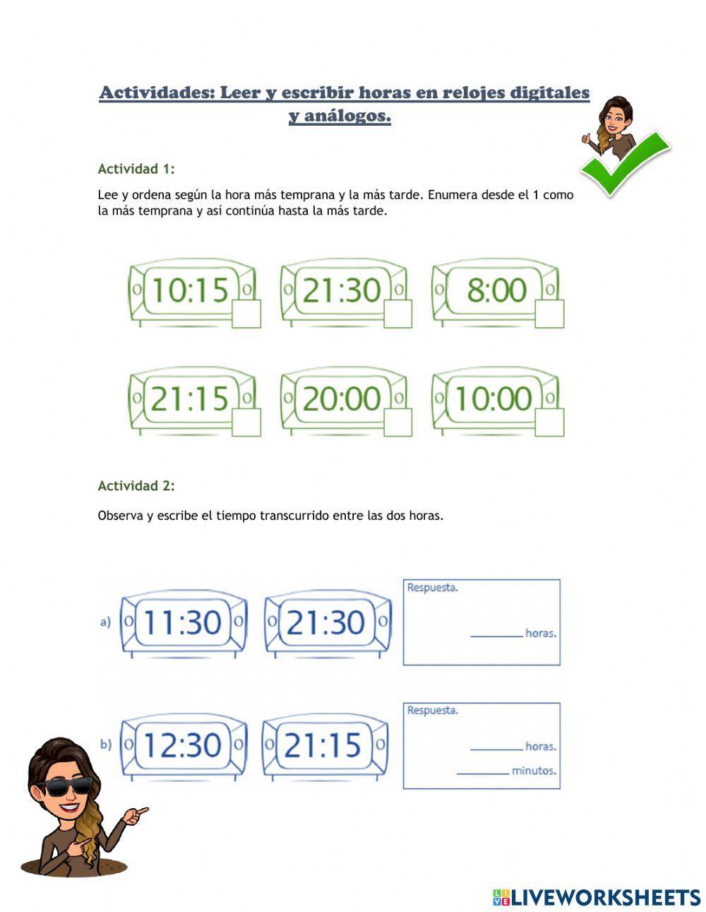 Guía de horas en relojes analógicos y digitales