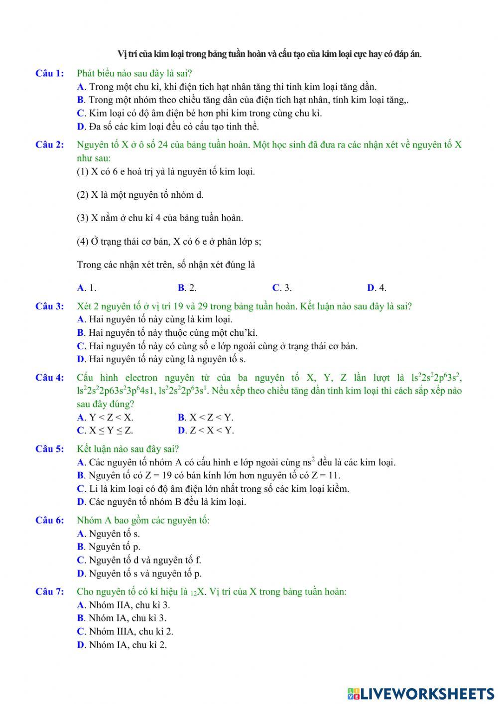 Vị trí cấu tạo kim loại