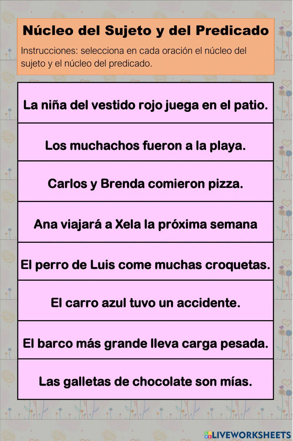 Núcleo del Sujeto y Predicado