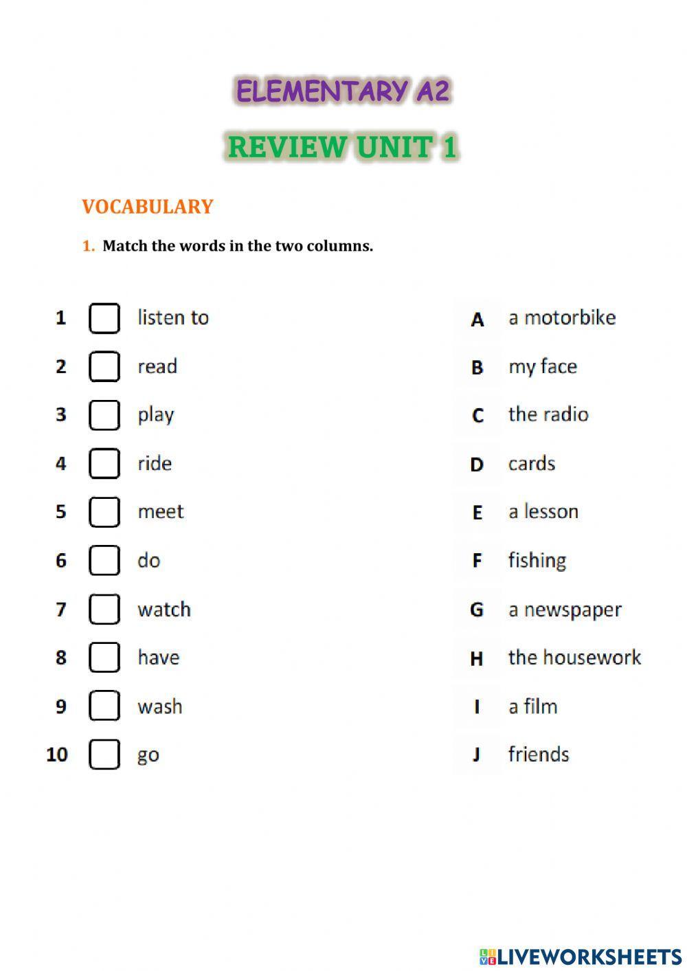 Review Unit 1 - New Enterprise A2 Review Unit 1 - New Enterprise A2