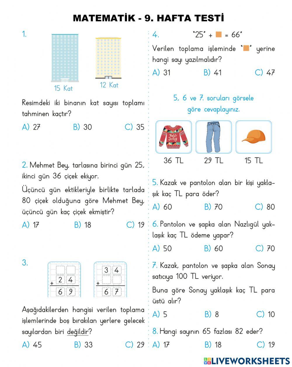 Matematik 9-Hafta Test