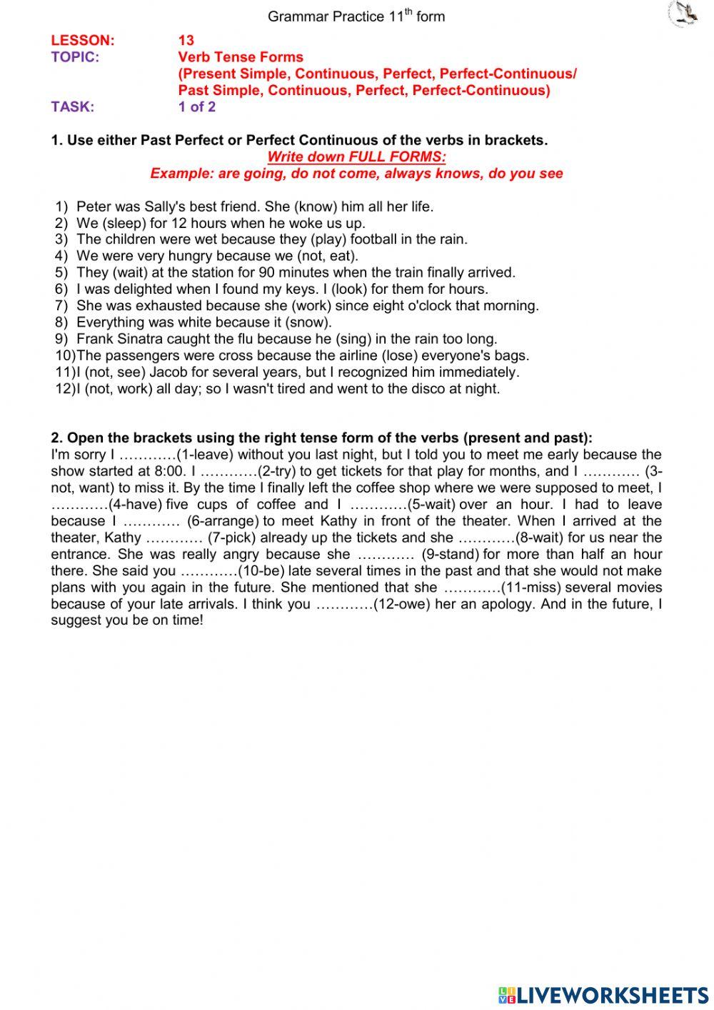 Past Perfect (L13 11th form) ex1