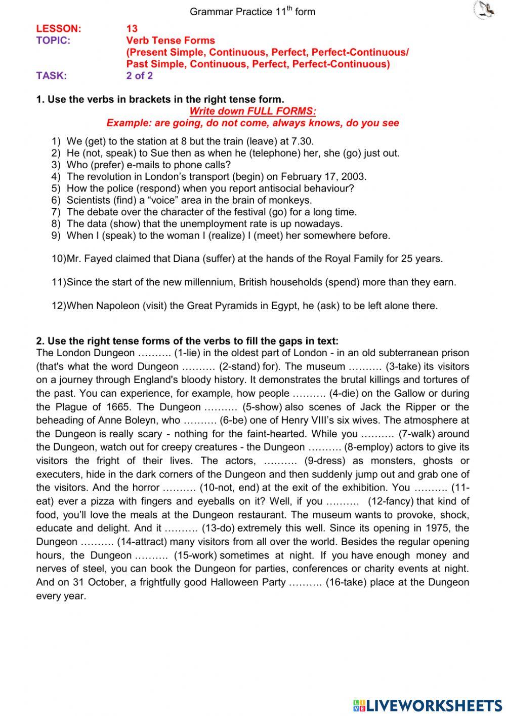 Past Perfect (L13 11th form) ex2