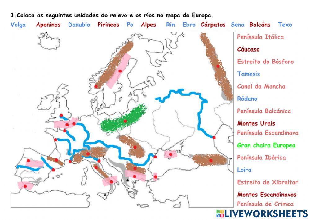 O relevo e os ríos de Europa