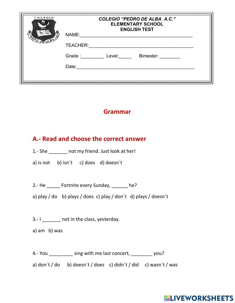 December 6th grade exam