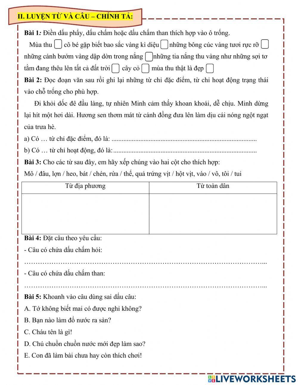 Phiếu tiếng Việt cuối tuần 13