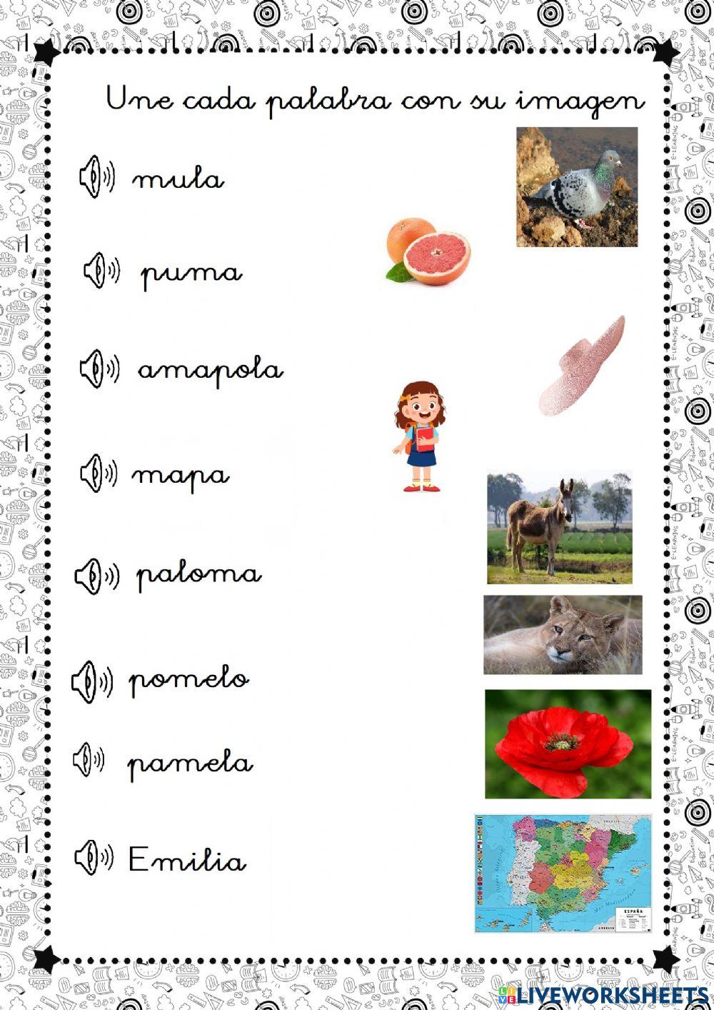 Lectura m,p, l  une cada palabra con su imagen