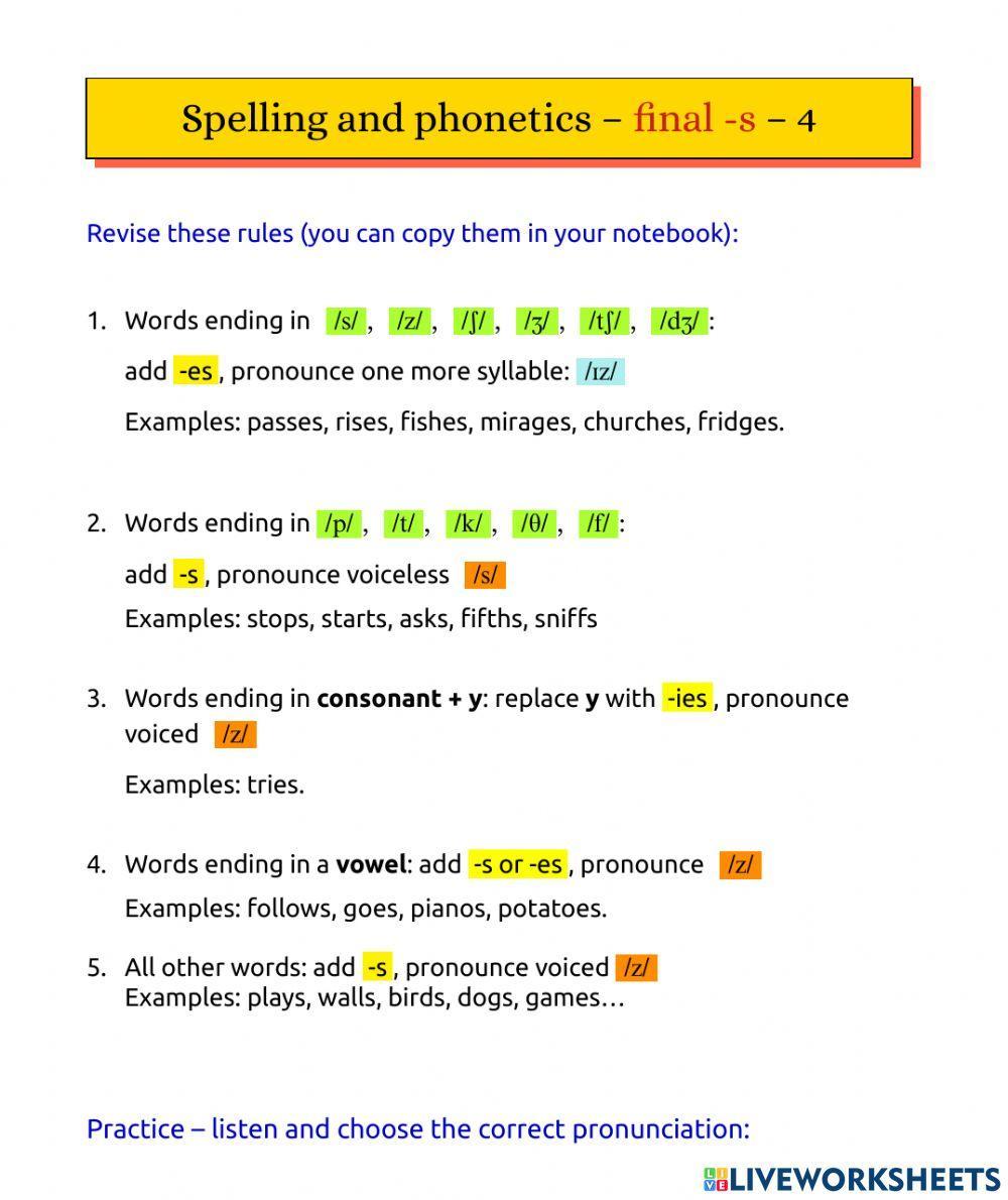 Phonetics: pronunciation of final -s - 4
