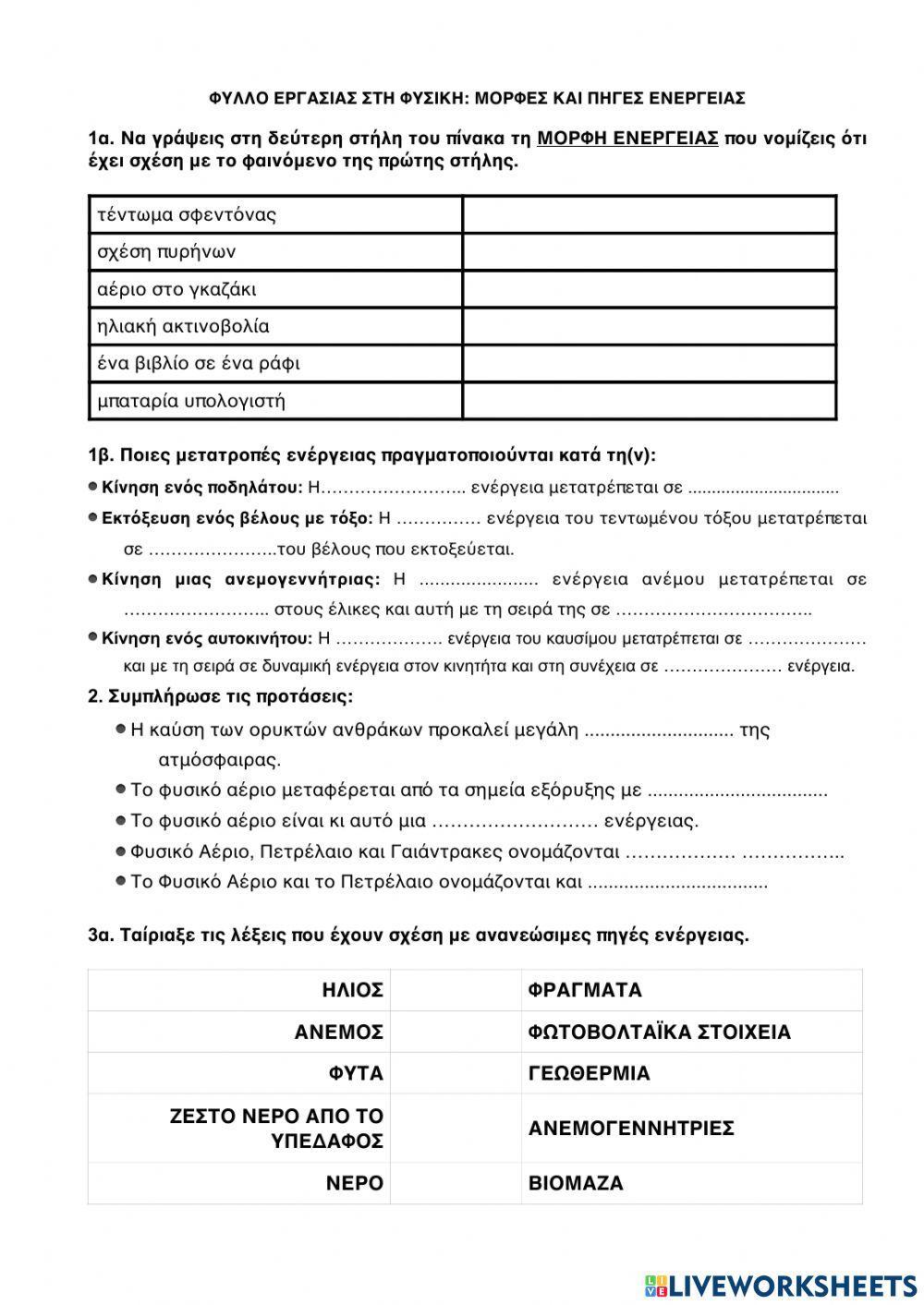 Ενεργεια στ: μορφες, πηγες