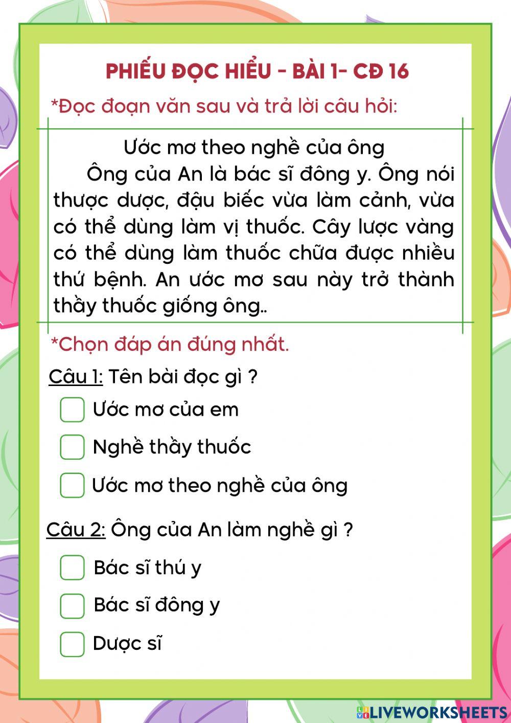 Ôn tập đọc hiểu